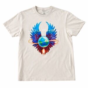 New Journey Band World Tour Graphic Tee Cream Earth Wings Rock T-Shirt Large